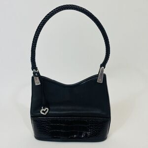 Brighton Gina Hobo Satchel Handbag Black Leather Embossed Crocodile Snap Pocket